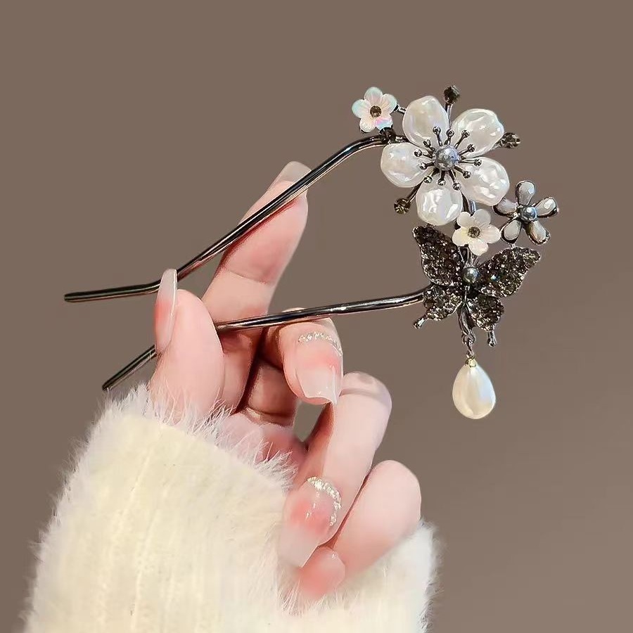 かんざし Uピン 花 蝶々 和風 簪 U字かんざし 髪飾り フォーマル 和装 結婚式