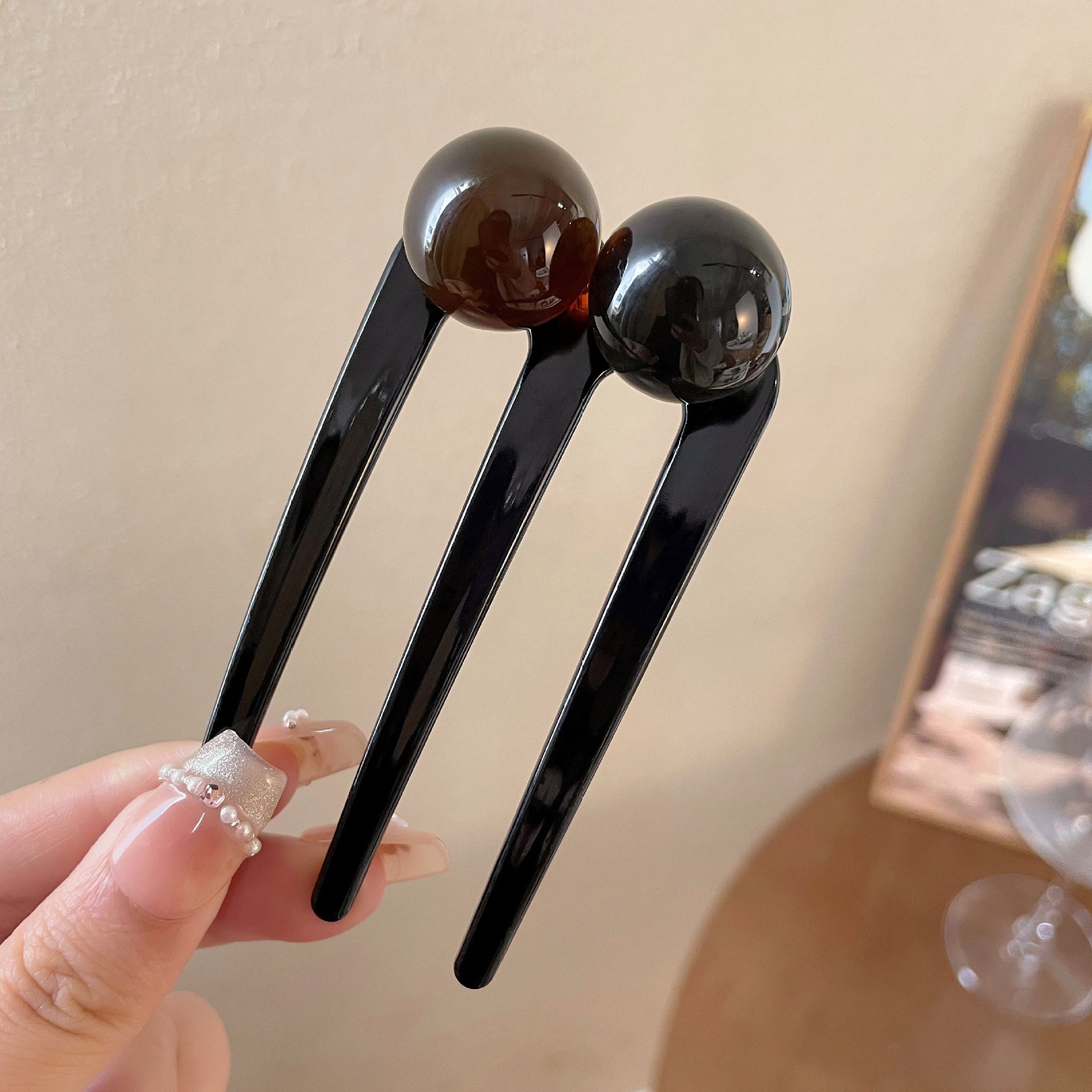 髪飾り成人式  ヘアコーム かんざし 簪 U字型 夜会巻きコーム  3歯 ヘアピン 玉飾り  和装髪飾り 卒業式  お団子ヘア用 