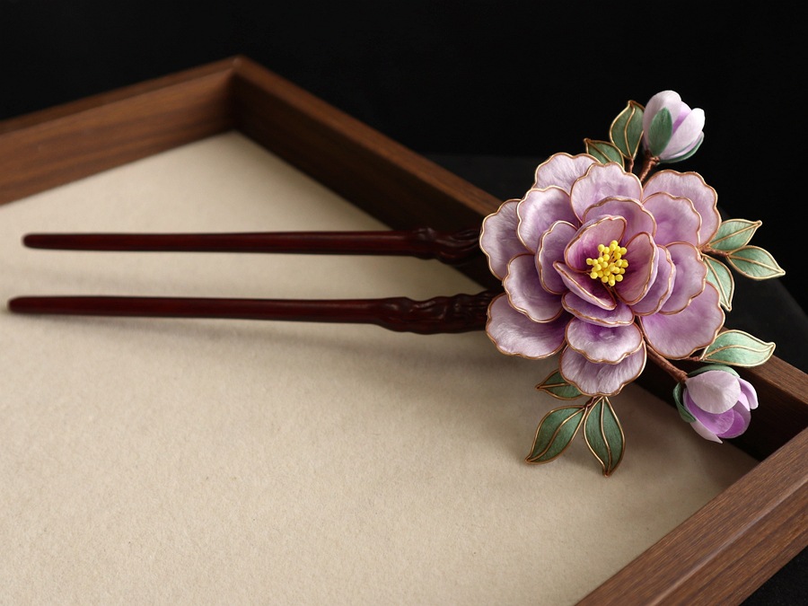かんざし 簪 檀木 絨花 牡丹 U字 ヘアピン 和風 結婚式 成人式  普段使い