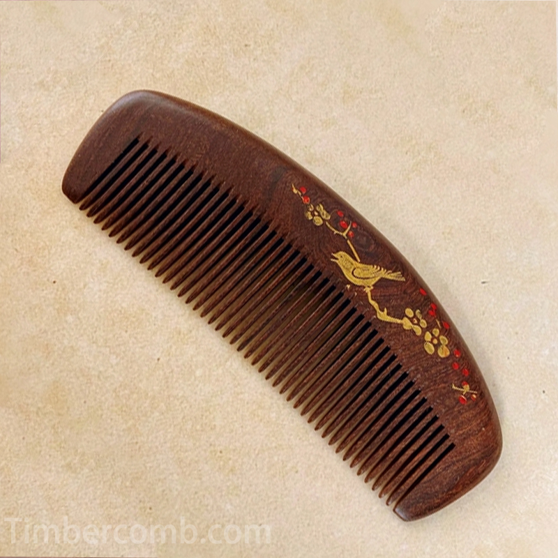 檀木櫛 天然木 木の櫛 カササギと梅花 お守り 静電気防止 ヘアコーム 頭皮マッサージ メンズレディース