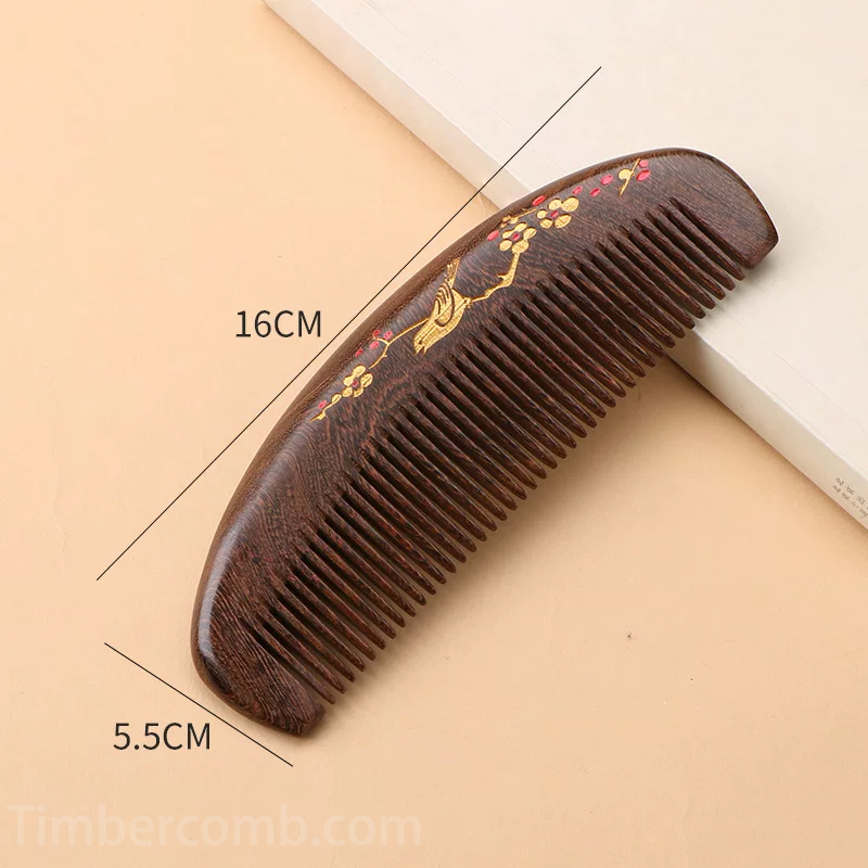 檀木櫛 天然木 木の櫛 カササギと梅花 お守り 静電気防止 ヘアコーム 頭皮マッサージ メンズレディース