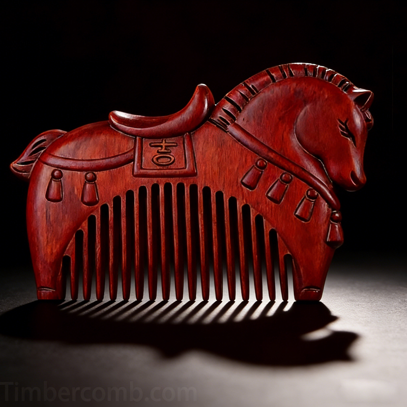 紫檀木 くし ヘアブラシ 木製櫛 十二支 午/馬 お守り 静電気防止 美髪 頭皮マッサージ レディース  