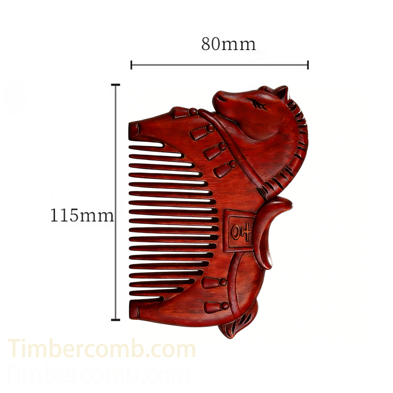 紫檀木 くし ヘアブラシ 木製櫛 十二支 午/馬 お守り 静電気防止 美髪 頭皮マッサージ レディース  