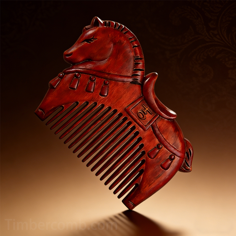 紫檀木 くし ヘアブラシ 木製櫛 十二支 午/馬 お守り 静電気防止 美髪 頭皮マッサージ レディース  