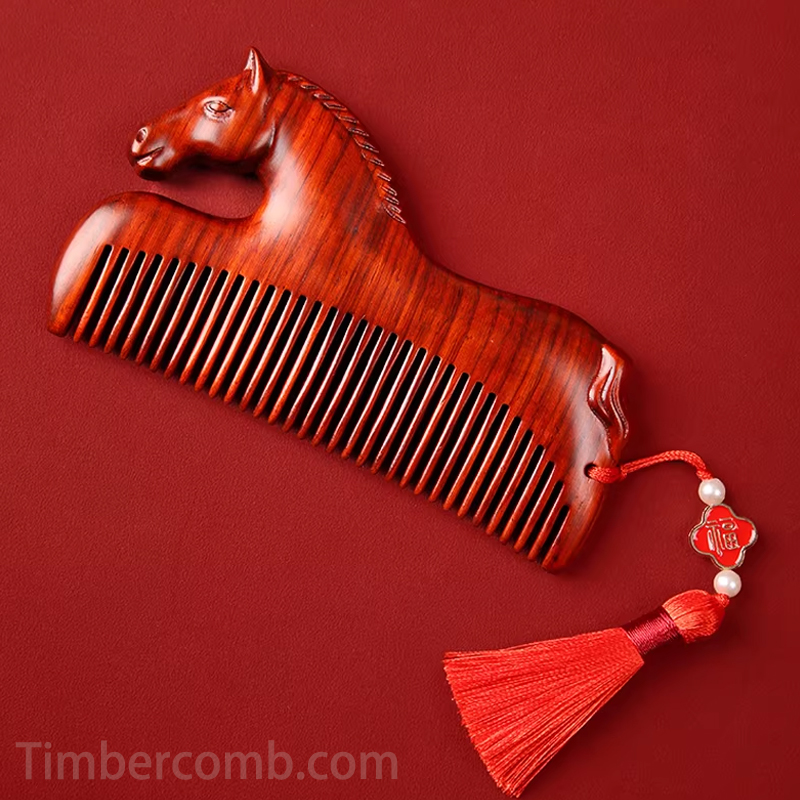 紫檀木 くし 櫛 人気の櫛 十二支 午/馬 お守り 静電気防止 美髪 頭皮マッサージ メンズレディース 