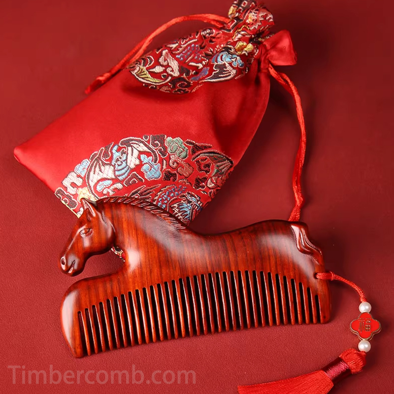 紫檀木 くし 櫛 人気の櫛 十二支 午/馬 お守り 静電気防止 美髪 頭皮マッサージ メンズレディース 