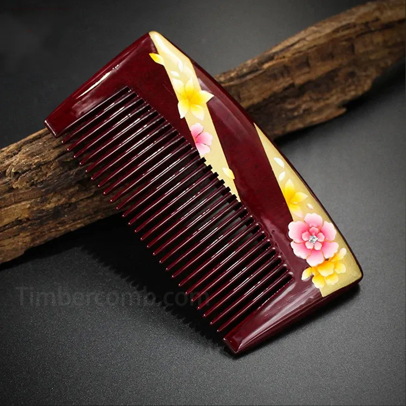 つげ櫛 ヘアブラシ 木製の櫛 桜蒔絵 お守り 塗り櫛 静電気防止 美髪 頭皮マッサージ コンパクト 朱　 