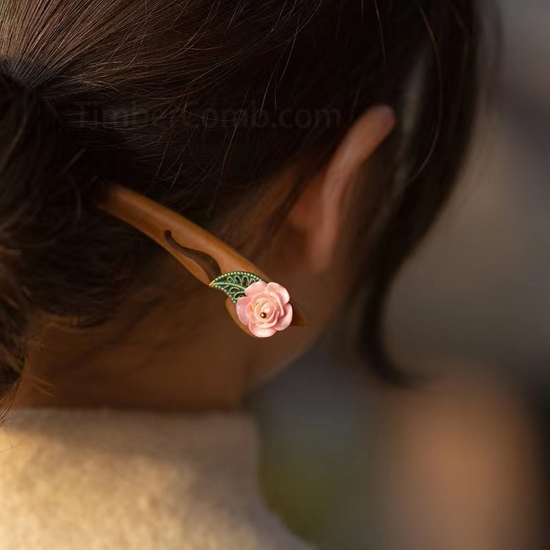 シンプルモダンなデザインの普段使い簪 桃の木製かんざし馬面スカート用 手作りヘアアクセサリー-木彫り高級人気専門店