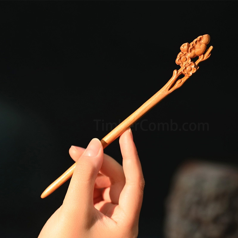 手作り桃木製かんざし（女性用）は、新日本風のデザインを融合した、日常の結髪に最適な実用的な髪飾りです。-木彫り高級人気専門店