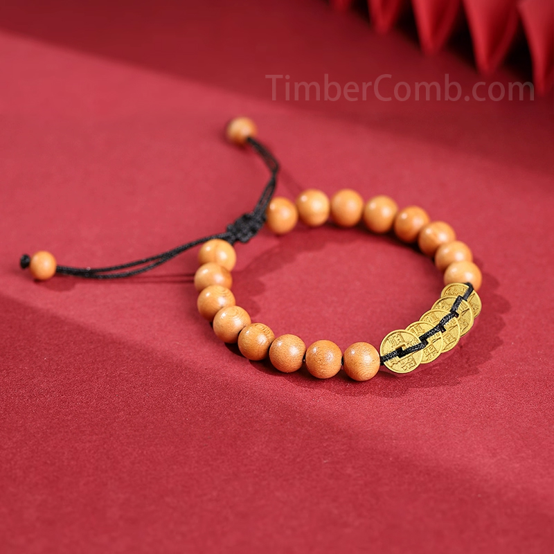天然の野生老桃の木の数珠 男女兼用 銀の五帝銭で編んだブレスレット 生まれ年の護身用お守り カップル用の手繩