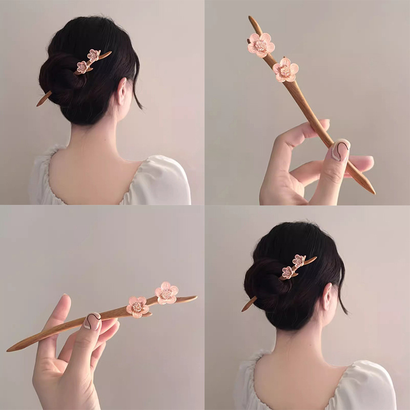 桃の木の簪 高級木材 桃材花卉 1本かんざし 髪飾り かわいい 和風 写真 桃の木のかんざし