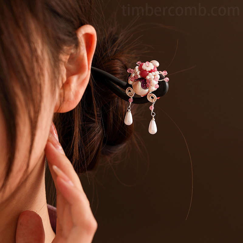 新作 淡水パールと黒檀木のかんざし レディース 和風ヘアアクセサリー 普段使い シンプルで上品なデザイン