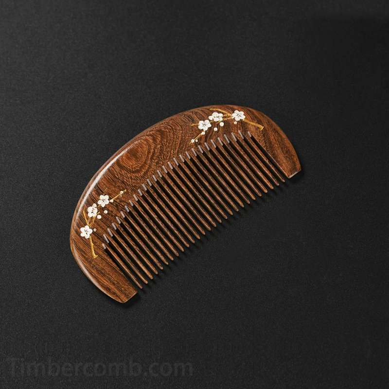 檀木櫛 天然木 木の櫛 梅の花 お守り コンパクト 静電気防止 美髪 頭皮マッサージ メンズレディース