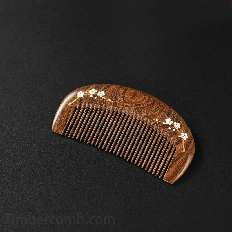 檀木櫛 天然木 木の櫛 梅の花 お守り コンパクト 静電気防止 美髪 頭皮マッサージ メンズレディース