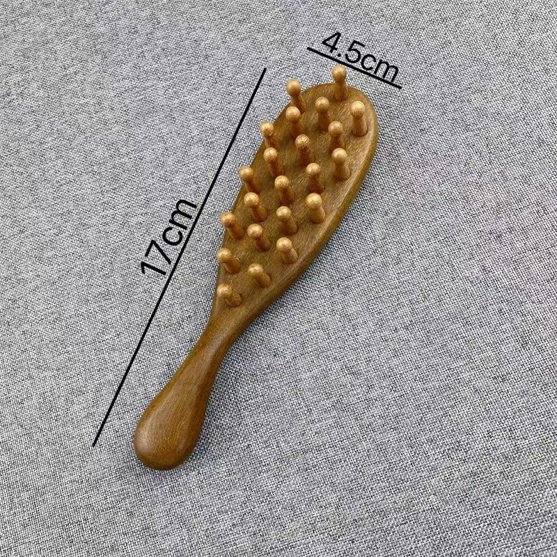 緑檀木製の製 頭皮経絡マッサージブラシ リング付き梳き櫛 血行促進＆リフトアップ、頭皮エステ＆頭療法に最適。