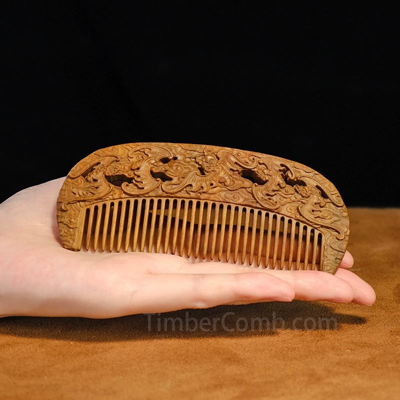 花梨木彫り刻五福オリジナル家庭用女性ストレート髪用木製櫛 木製ギフトセット、女性専用木製ヘアケア-木彫り高級人気専門店