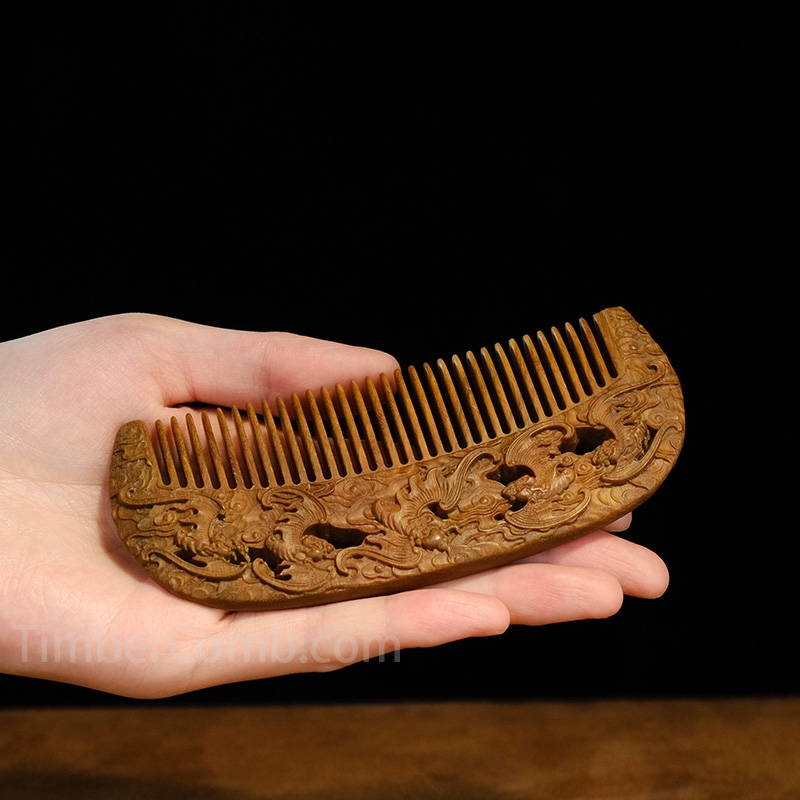 花梨木彫り刻五福オリジナル家庭用女性ストレート髪用木製櫛 木製ギフトセット、女性専用木製ヘアケア-木彫り高級人気専門店