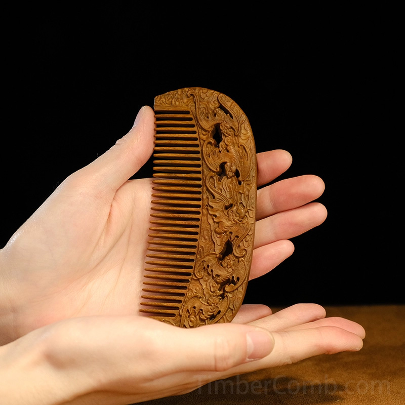 花梨木彫り刻五福オリジナル家庭用女性ストレート髪用木製櫛 木製ギフトセット、女性専用木製ヘアケア-木彫り高級人気専門店