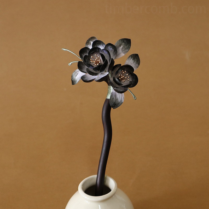 新しい手工芸の非遺産 絹糸フラワー黒檀のかんざし 和服とチャイナドレスのアクセサリー 古典風ヘアアクセサリー