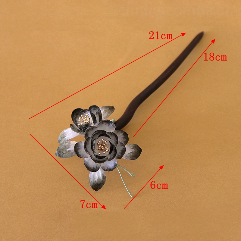 新しい手工芸の非遺産 絹糸フラワー黒檀のかんざし 和服とチャイナドレスのアクセサリー 古典風ヘアアクセサリー