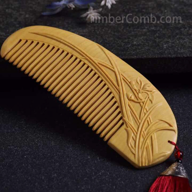 つげ木櫛 古風幽蘭デザイン シンプルで高級感ある 女友達・親友への贈り物用 マッサージ機能付き櫛-木彫り高級人気専門店