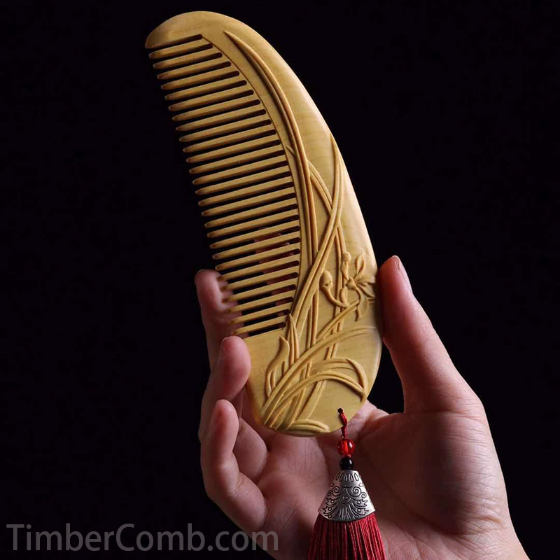 つげ木櫛 古風幽蘭デザイン シンプルで高級感ある 女友達・親友への贈り物用 マッサージ機能付き櫛-木彫り高級人気専門店
