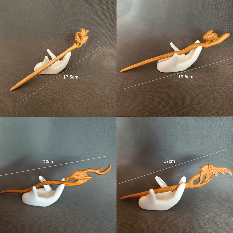 天然木彫りの桃木のかんざし｜シンプルモダンな木質高級感 女性用日常ヘアアクセサリー-木彫り高級人気専門店