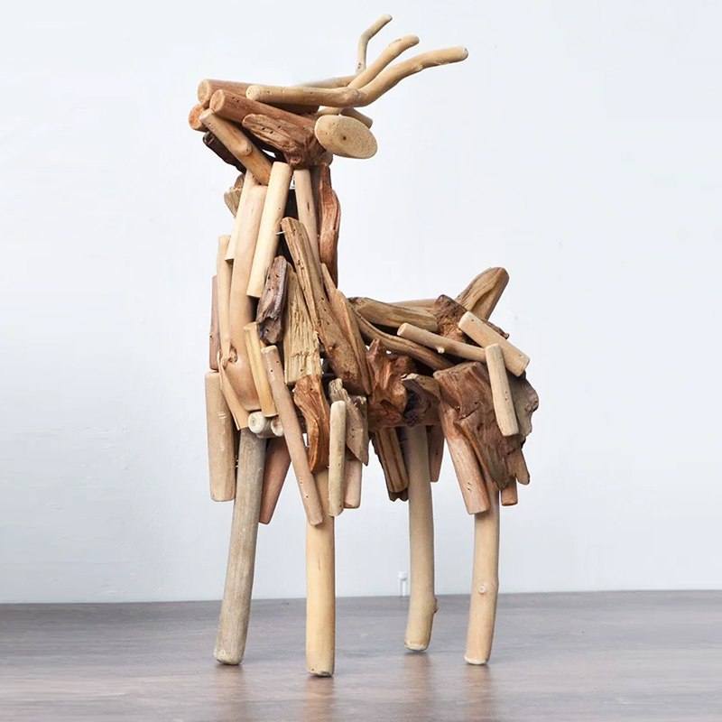 手作り無垢材 鹿の置物 リビング TVボード 酒棚 家居飾り 工芸品 クリエイティブプレゼント