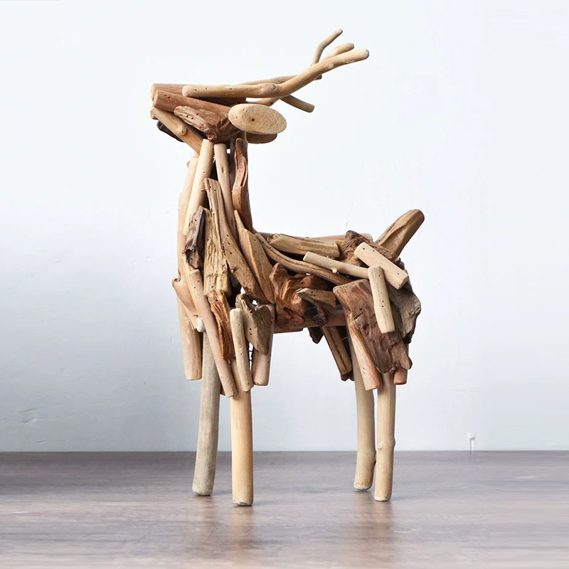 手作り無垢材 鹿の置物 リビング TVボード 酒棚 家居飾り 工芸品 クリエイティブプレゼント