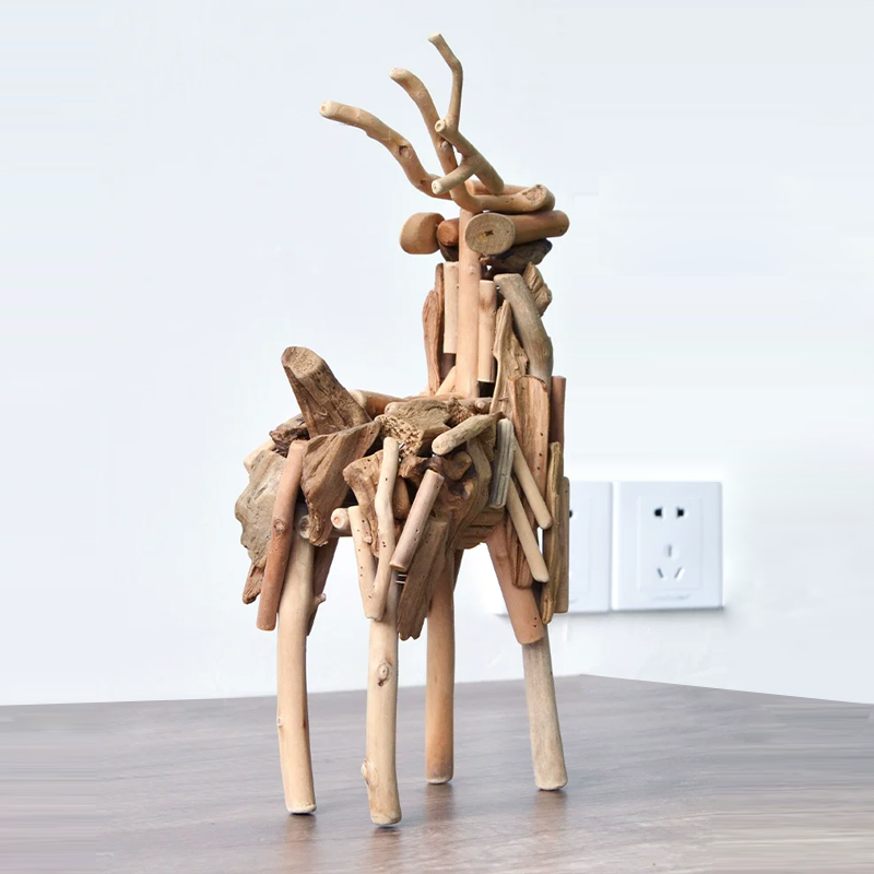 手作り無垢材 鹿の置物 リビング TVボード 酒棚 家居飾り 工芸品 クリエイティブプレゼント