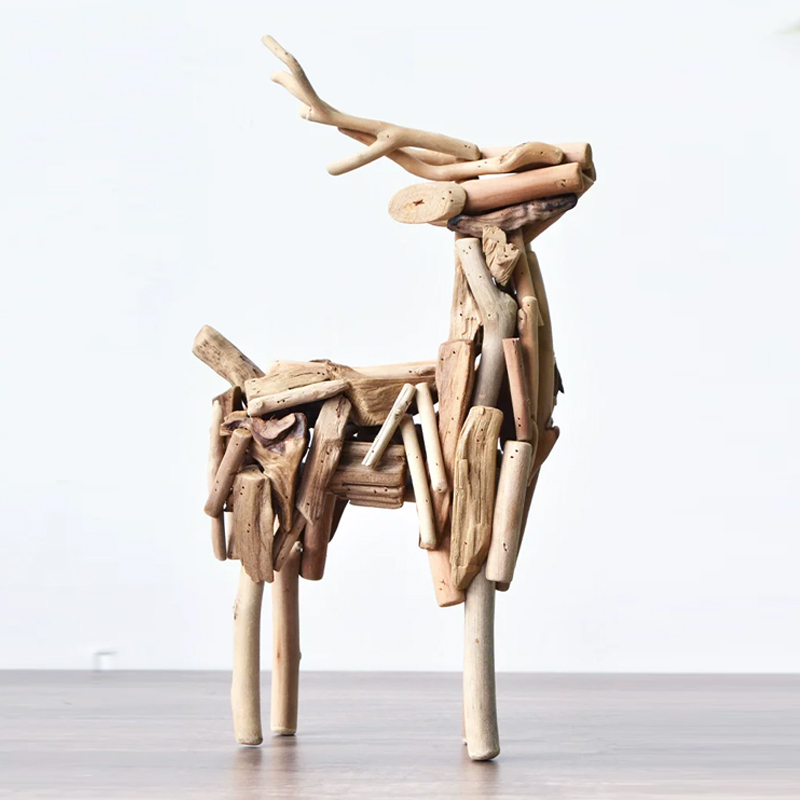 手作り無垢材 鹿の置物 リビング TVボード 酒棚 家居飾り 工芸品 クリエイティブプレゼント