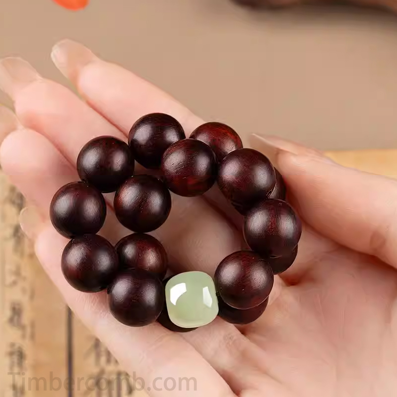 天然金糸檀木ブレスレット - カップル向け男女兼用木製数珠・和田玉ブレスレット 8mm/10mm・つぶし手首輪