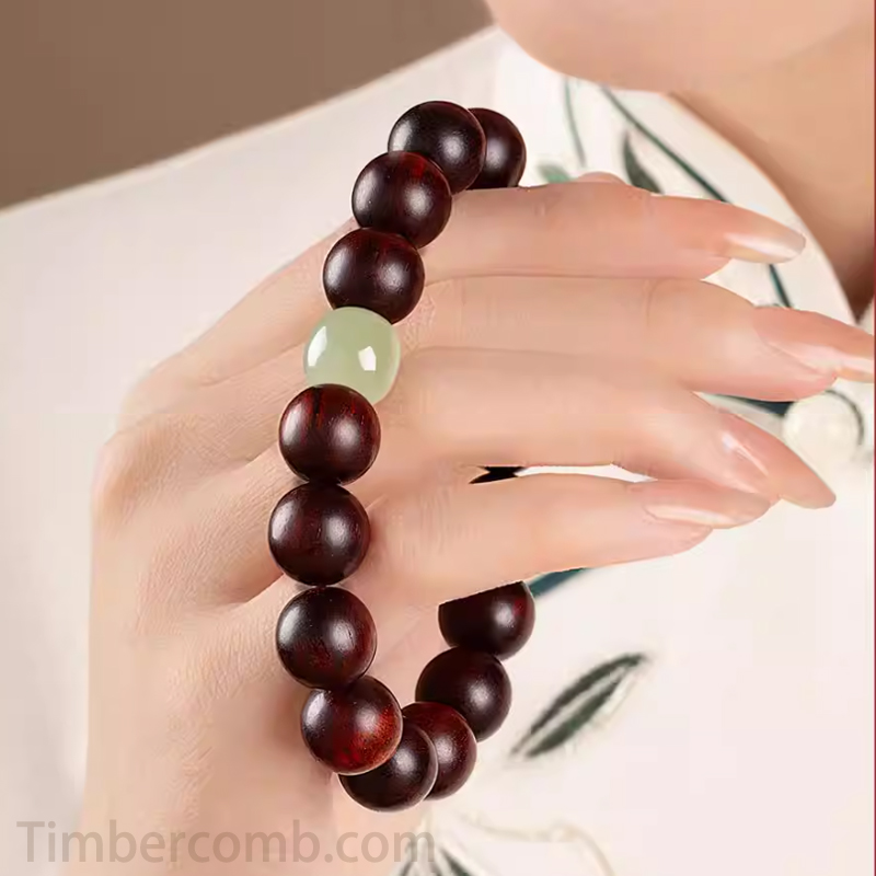 天然金糸檀木ブレスレット - カップル向け男女兼用木製数珠・和田玉ブレスレット 8mm/10mm・つぶし手首輪