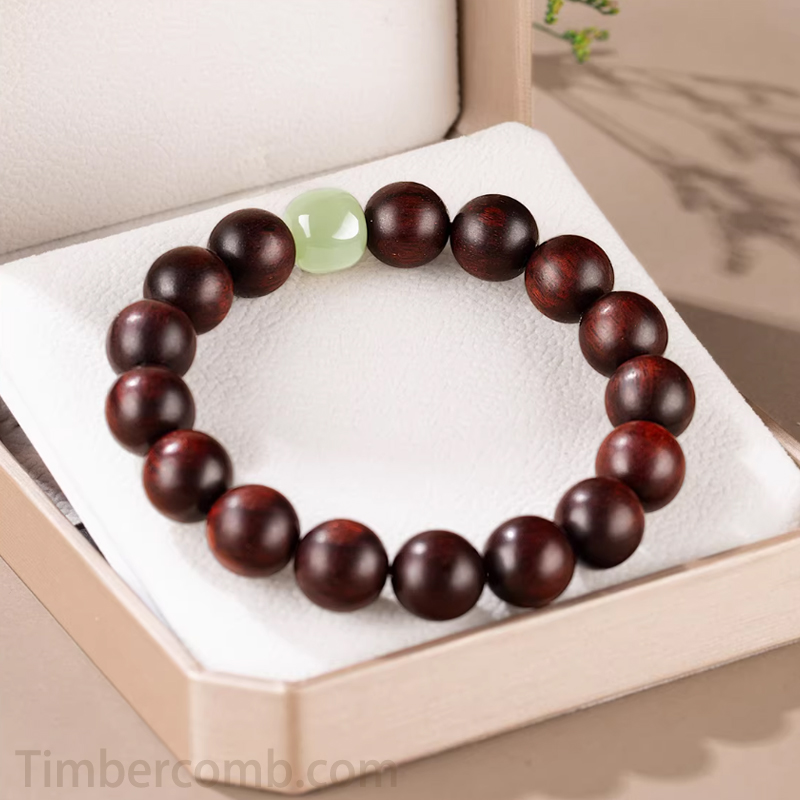 天然金糸檀木ブレスレット - カップル向け男女兼用木製数珠・和田玉ブレスレット 8mm/10mm・つぶし手首輪