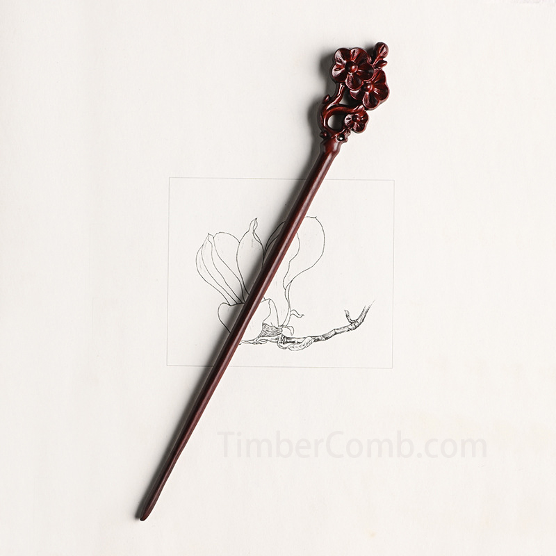 小葉紫檀簪 コクタン製かんざし 木製ヘアピン アップスタイル用 古典漢服アクセサリー 手作り髪飾り-木彫り高級人気専門店