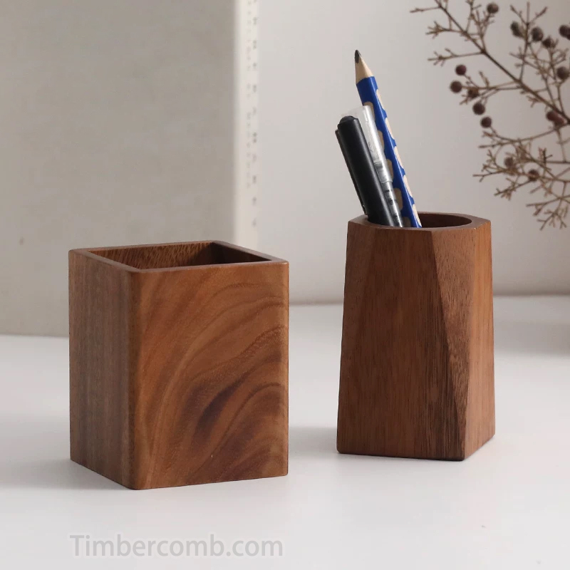 実木ペンスタンド 木製ペン立て オフィスデスク収納ボックス高級感のあるかわいい置物