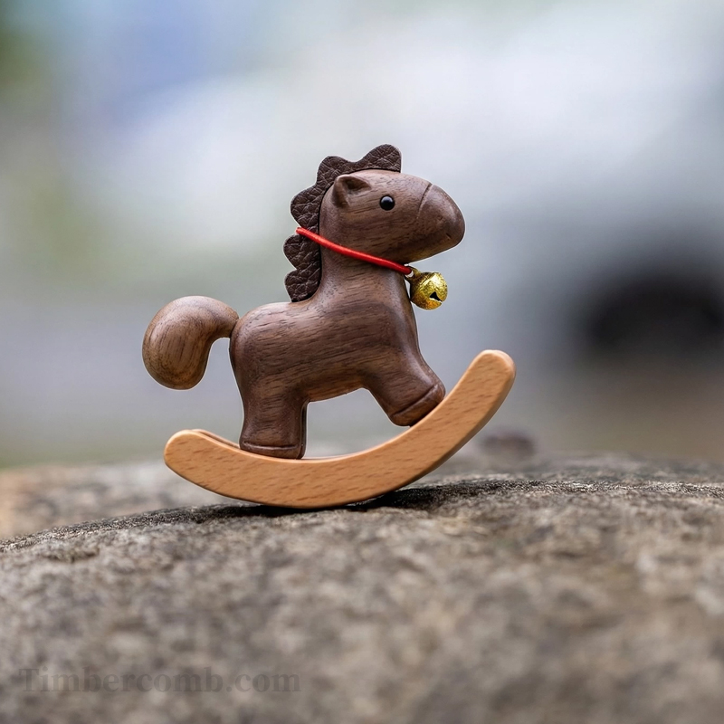 揺れる木馬の置物 天然木製 机・車載用 かわいい子馬 カートゥーン風木製デコレーション