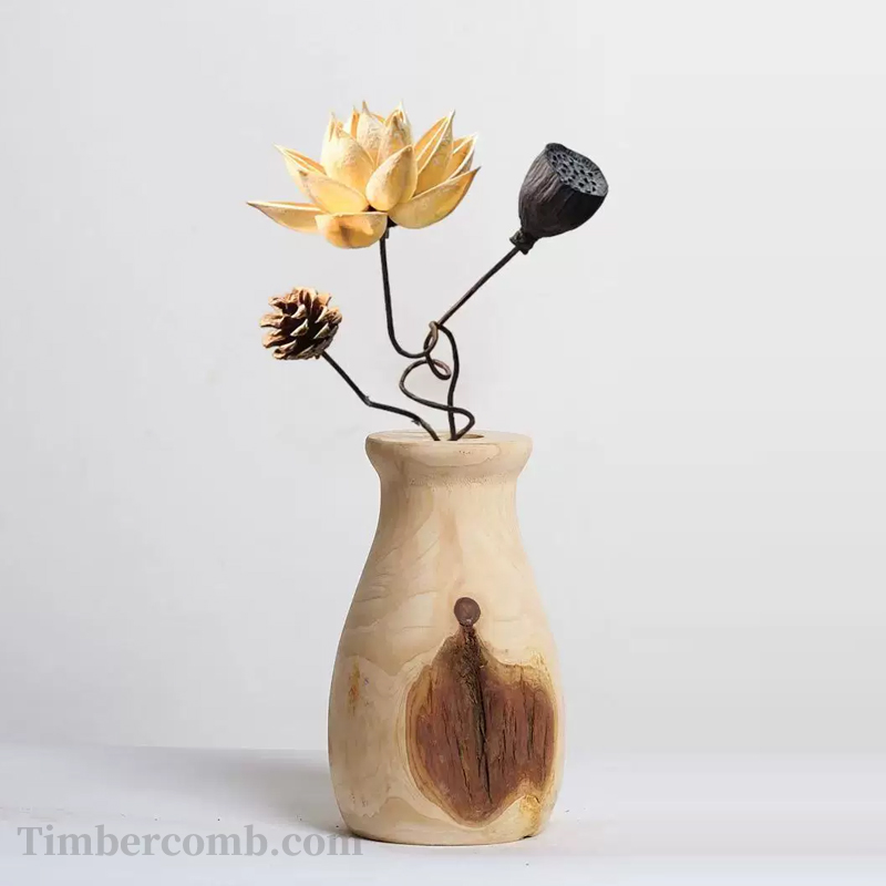 実木の花瓶置物、ドライフラワーアロマ、リビングルームの田園風、民宿・和風クリエイティブな家庭用置物