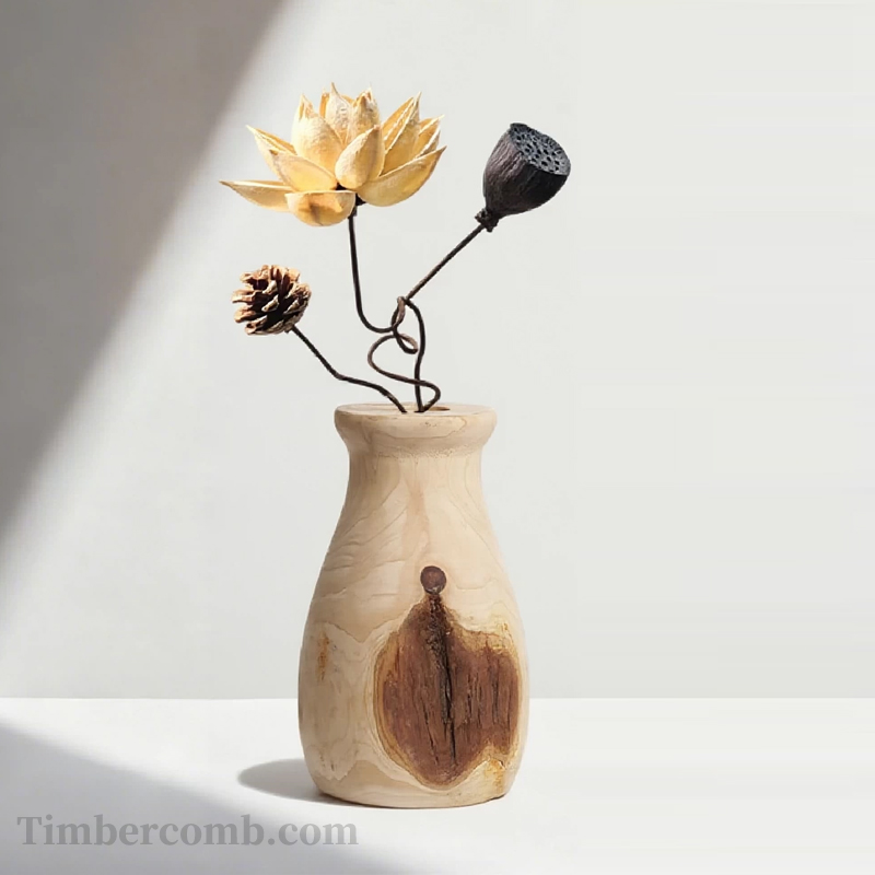 実木の花瓶置物、ドライフラワーアロマ、リビングルームの田園風、民宿・和風クリエイティブな家庭用置物