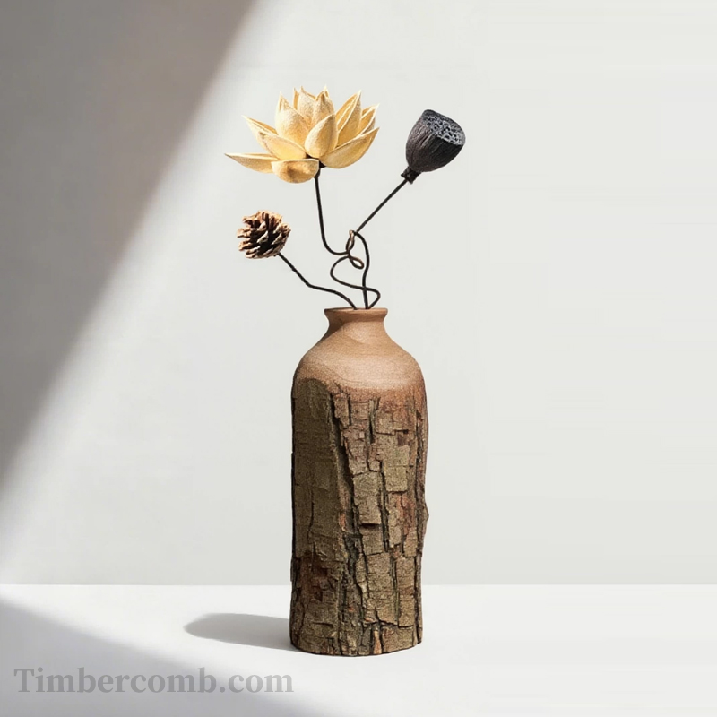 実木の花瓶置物、ドライフラワーアロマ、リビングルームの田園風、民宿・和風クリエイティブな家庭用置物