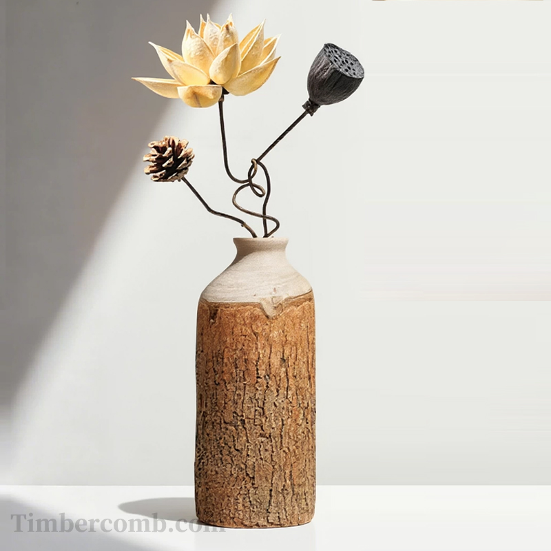 実木の花瓶置物、ドライフラワーアロマ、リビングルームの田園風、民宿・和風クリエイティブな家庭用置物