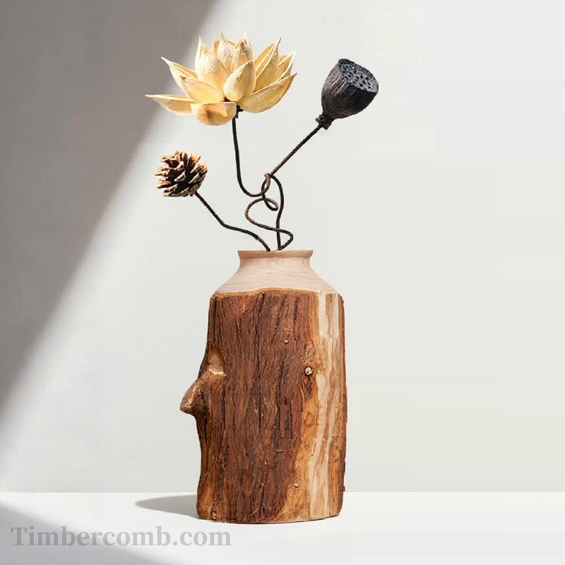 実木の花瓶置物、ドライフラワーアロマ、リビングルームの田園風、民宿・和風クリエイティブな家庭用置物