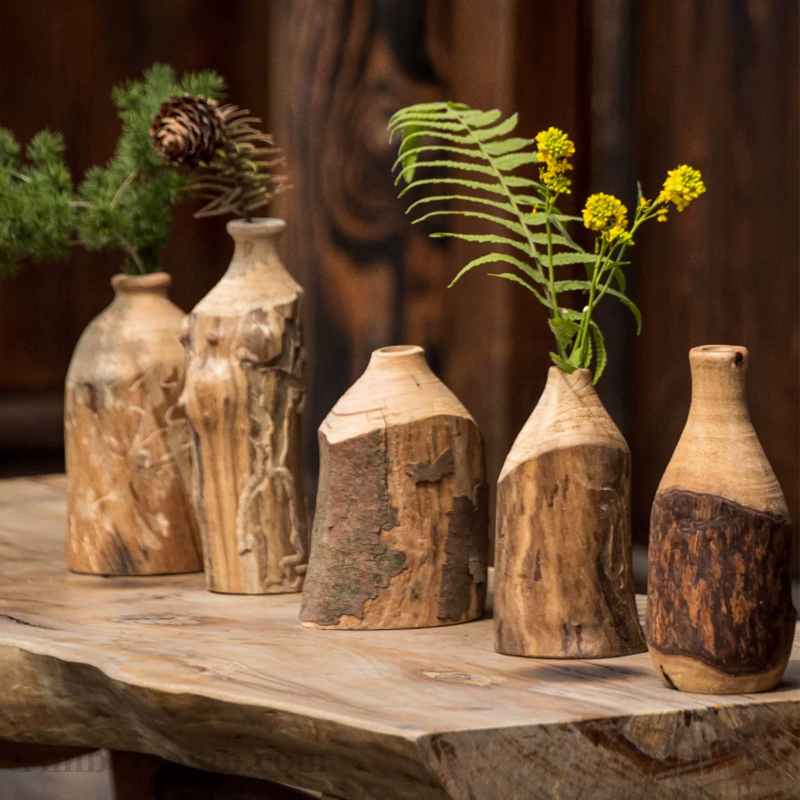 実木の花瓶置物、ドライフラワーアロマ、リビングルームの田園風、民宿・和風クリエイティブな家庭用置物