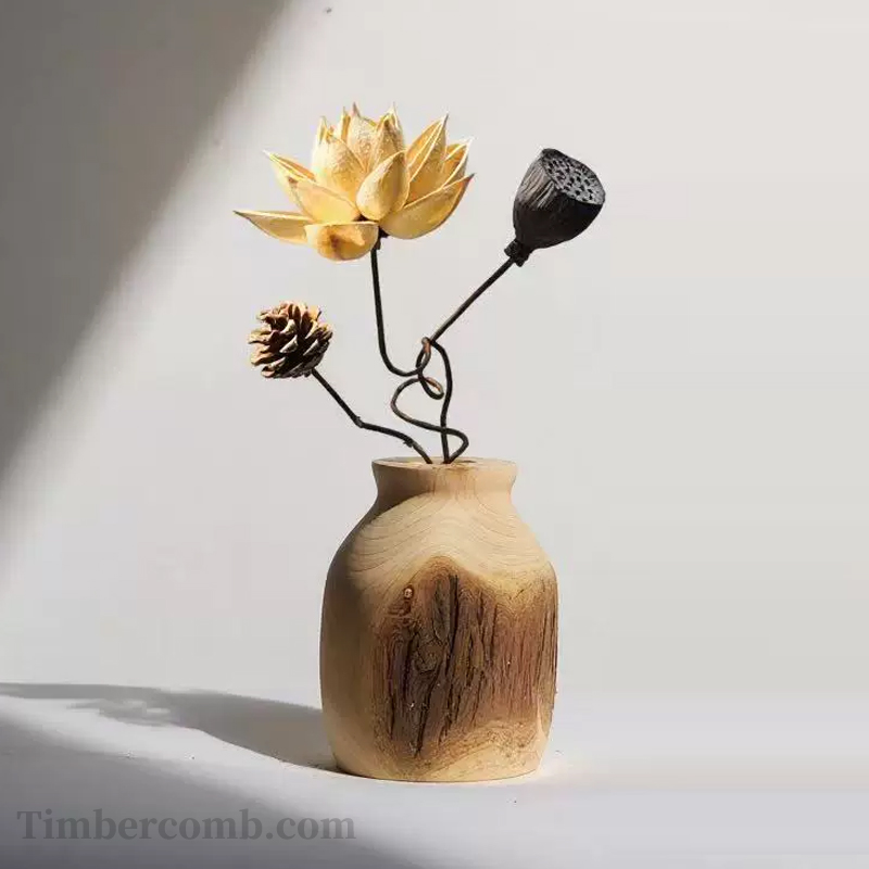 実木の花瓶置物、ドライフラワーアロマ、リビングルームの田園風、民宿・和風クリエイティブな家庭用置物