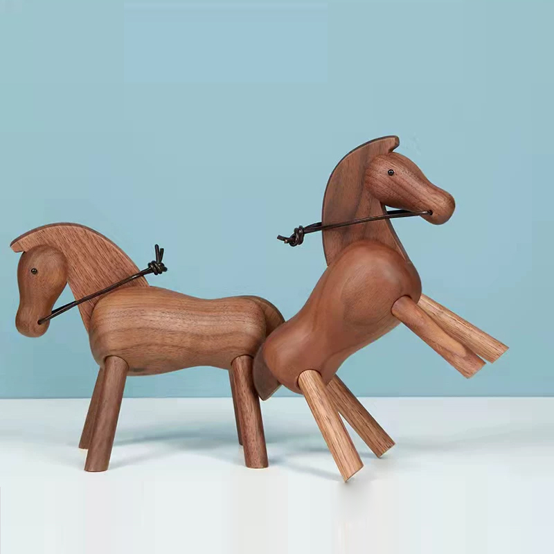 木馬の置物天然木製北欧風ブラックウォールナット 家庭・オフィスデスク・書斎用 クリエイティブな干支ギフト