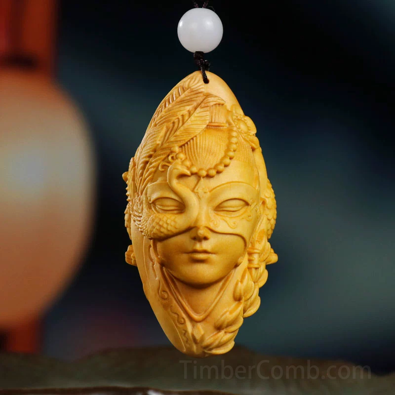 つげ木実木彫刻ルーラン美女 男女兼用手掛け置物・ネックレス・車用アクセサリー・ペンダント-木彫り高級人気専門店