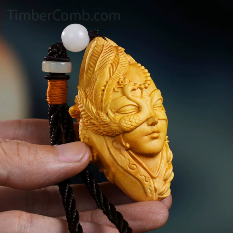 つげ木実木彫刻ルーラン美女 男女兼用手掛け置物・ネックレス・車用アクセサリー・ペンダント-木彫り高級人気専門店