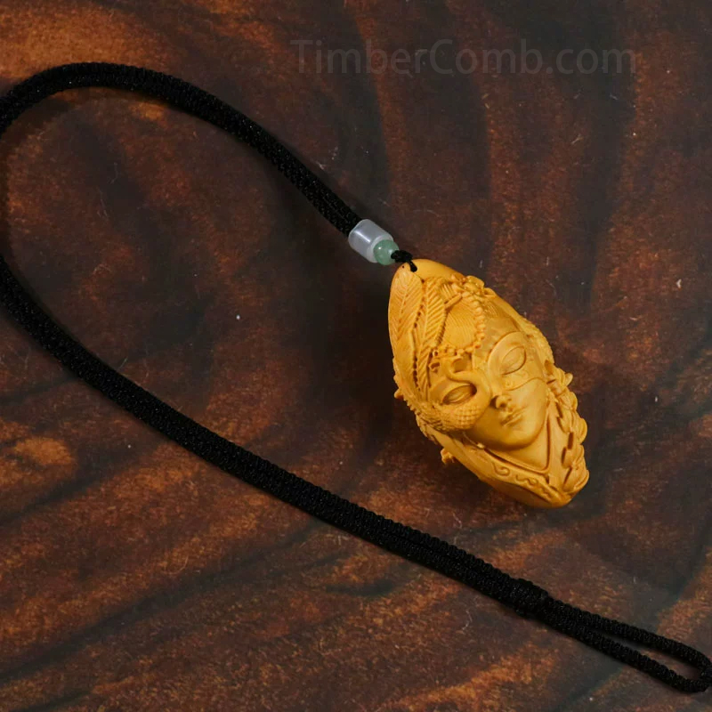 つげ木実木彫刻ルーラン美女 男女兼用手掛け置物・ネックレス・車用アクセサリー・ペンダント-木彫り高級人気専門店