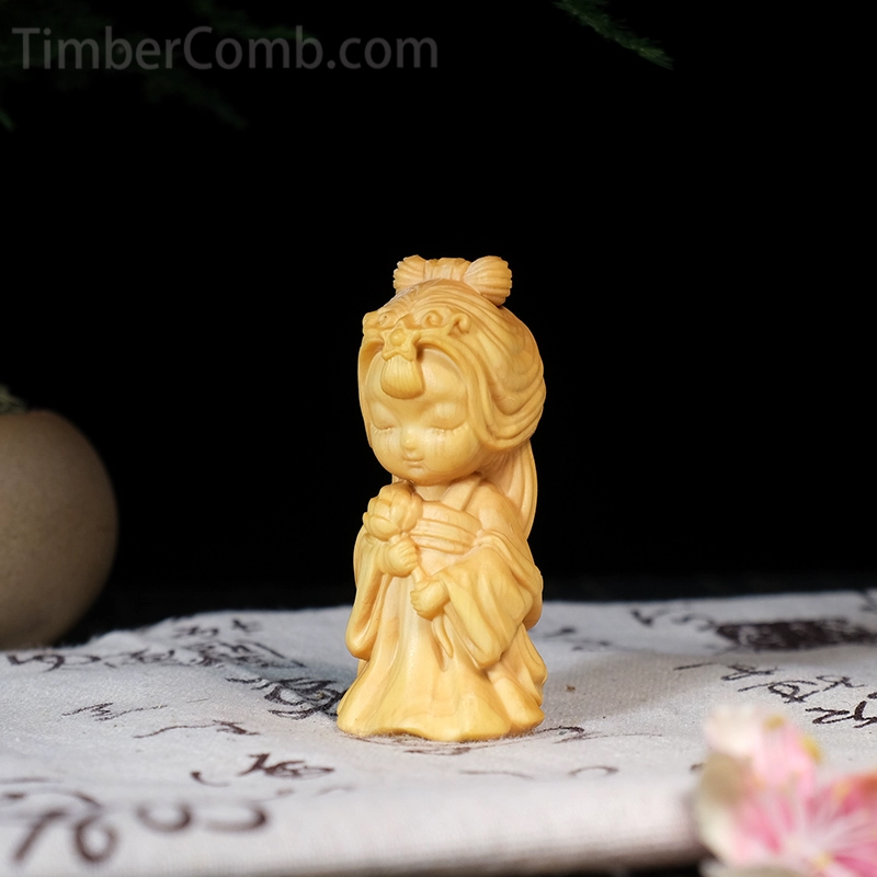 つげ木彫り四大美人置物ユーモラスデザイン 和モダンインテリア向け手のひらアート｜木彫り工芸コレクション-木彫り高級人気専門店