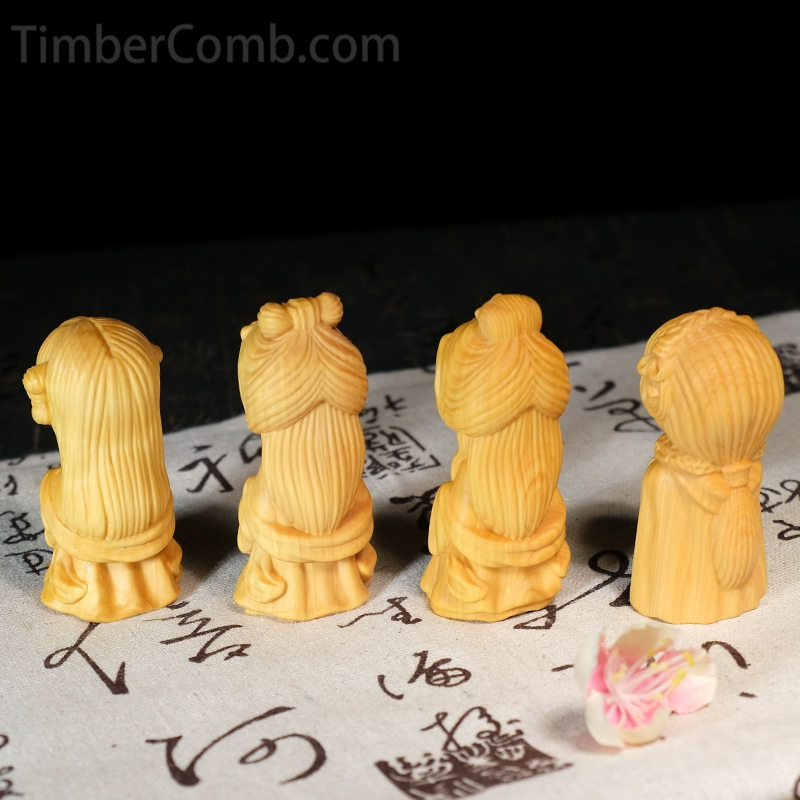 つげ木彫り四大美人置物ユーモラスデザイン 和モダンインテリア向け